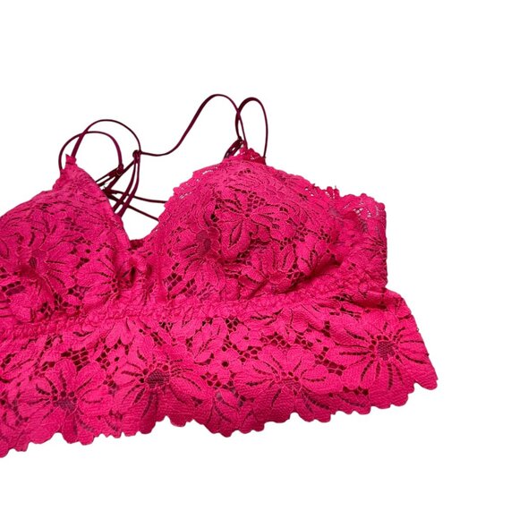 VICTORIA'S SECRET Bralette Size XL Hot Pink Lace Strappy Stretchy Smock Back - Picture 11 of 11